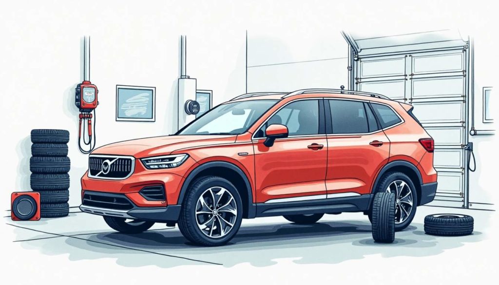 A car being serviced with a focus on the tire change process