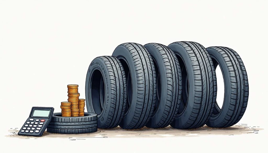An assortment of car tires in various states of wear and tread depth